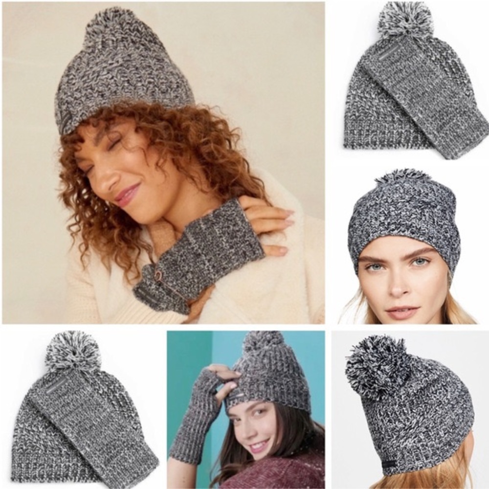 Rebecca Minkoff hat and arm warmers